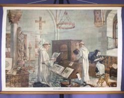 Oude Schoolkaart In een Middeleeuws Klooster