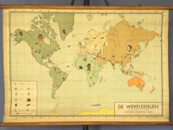 Oude Schoolkaart Kleine Wereldkaart - Werelddelen