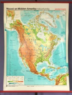 Oude Schoolkaart Noord-Amerika natuurkundig