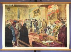 Oude Schoolkaart Karel de V doet afstand van de regering (1555)