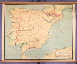 Oude Schoolkaart Spanje en Portugal