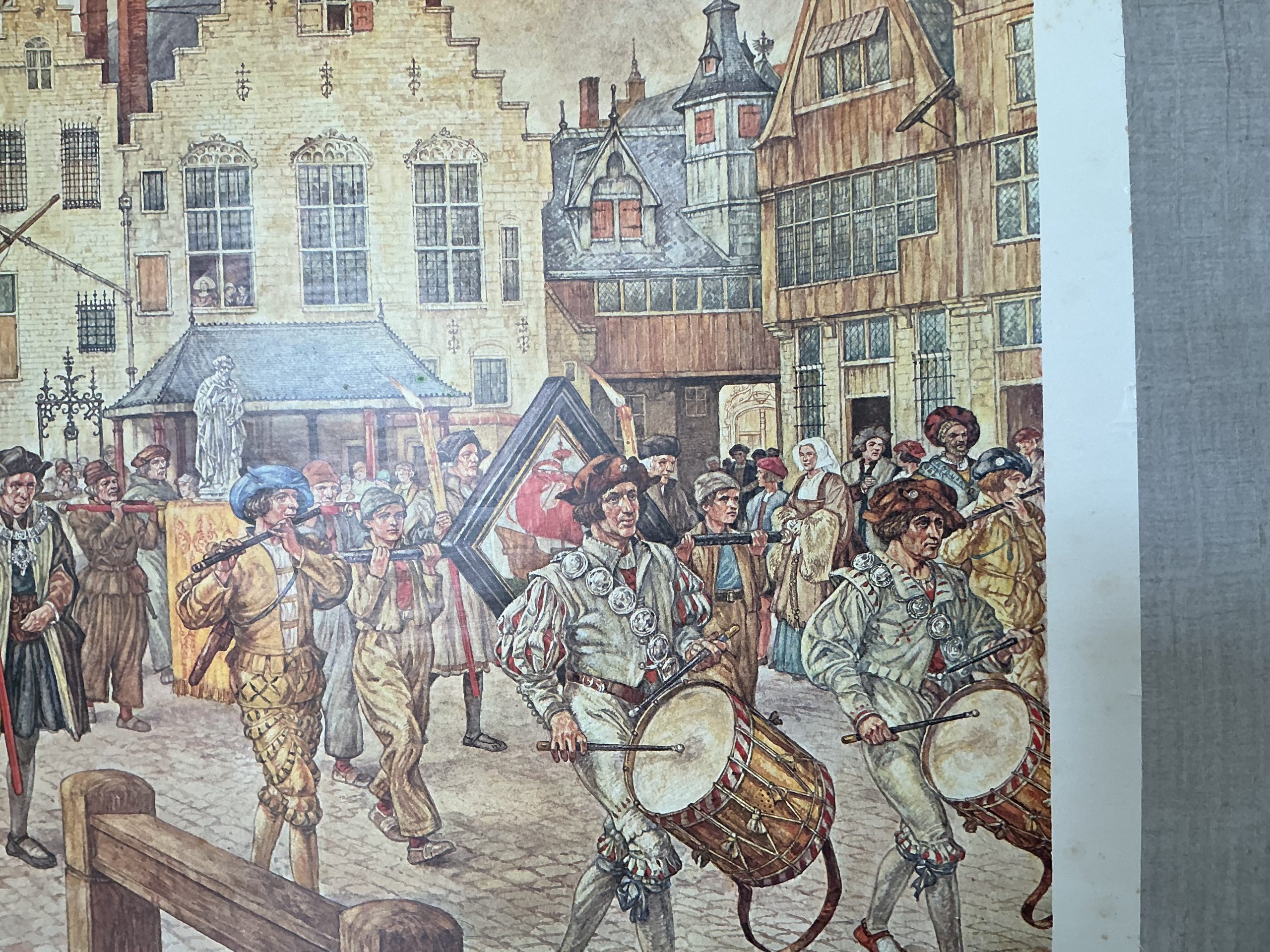 Oude Schoolkaart Een Gildenoptocht in Antwerpen (1520) - Afbeelding 7