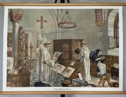 Oude Schoolkaart In een Middeleeuws Klooster