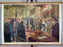 Oude schoolkaart Karel V doet afstand van de regering (1555)