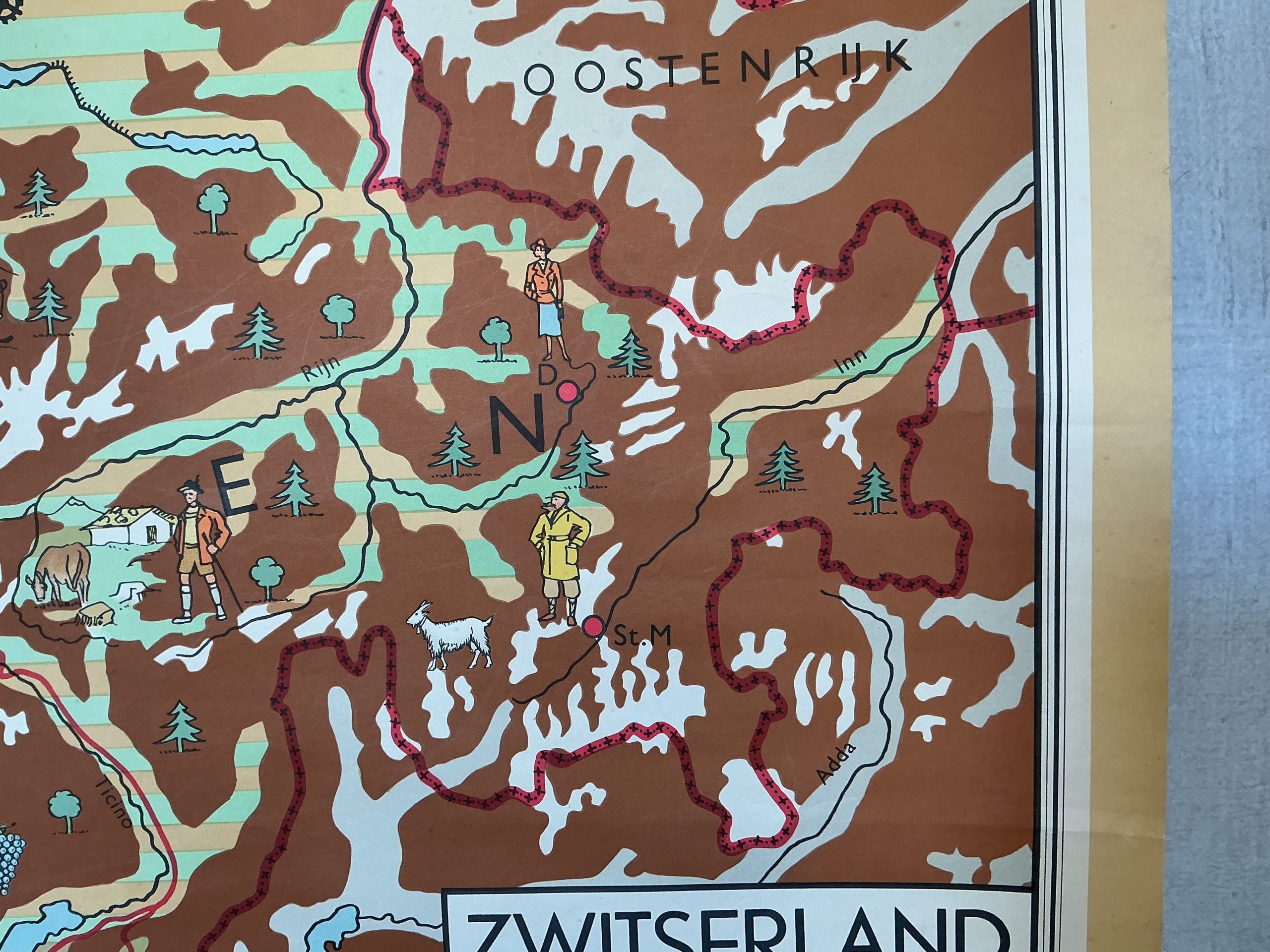 Oude Schoolkaart Zwitserland - Afbeelding 7