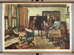 Oude Schoolkaart Rembrandt in zijn schildercaemer (1665)